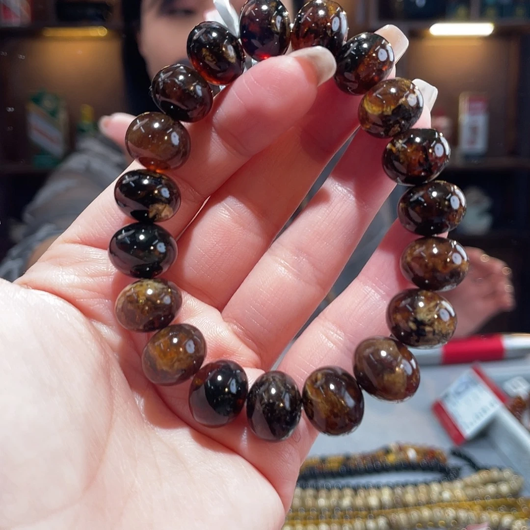 琥珀未镶嵌手链13m黑金