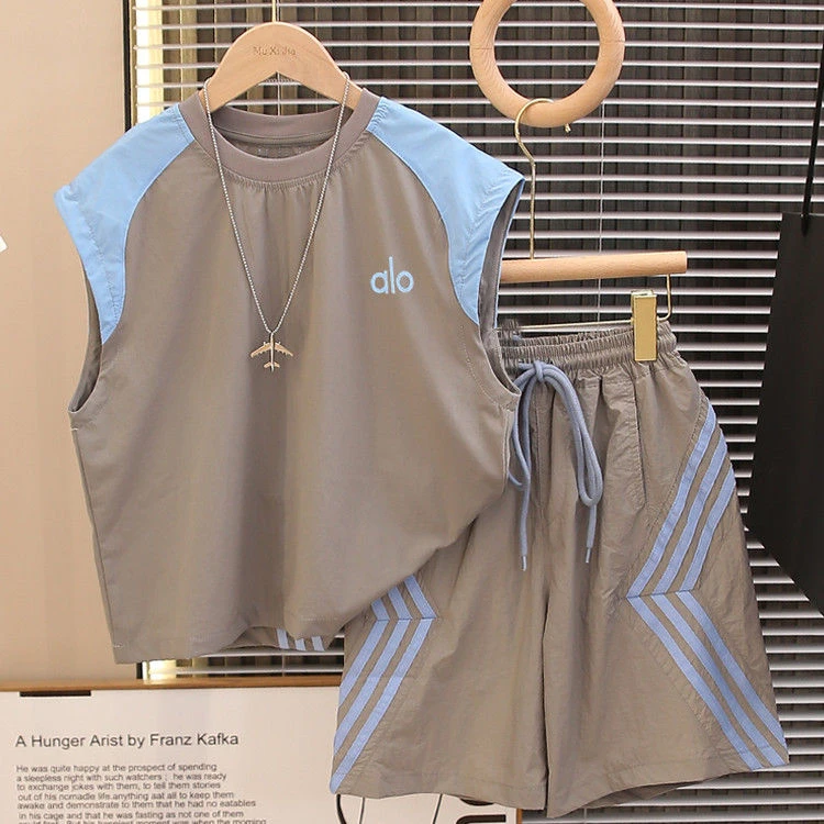 冰感男童无袖夏装套装新款儿童夏季薄款背心坎肩两件套宽