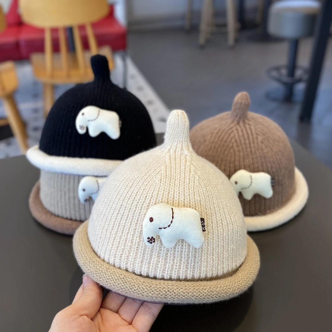 宝宝帽子韩版可爱奶嘴套头帽秋冬婴儿针织毛线男女童秋冬款鸭舌帽