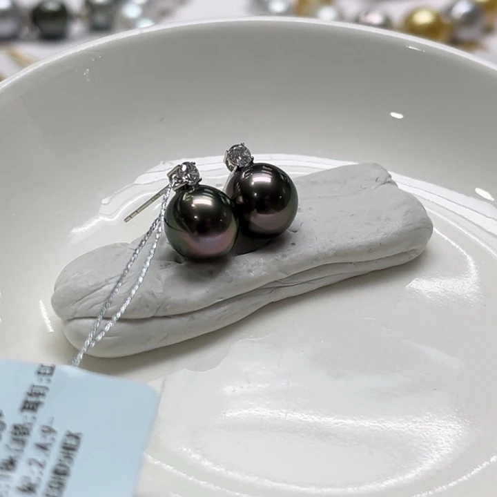 18K金镶嵌耳饰海水珍珠9-10mm135号