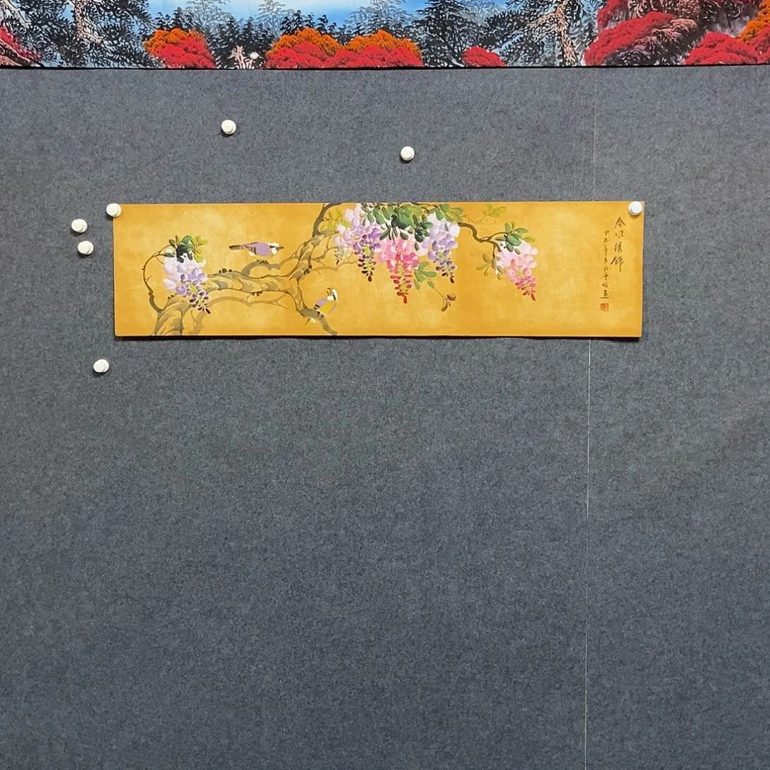 国画四尺对开花鸟一幅