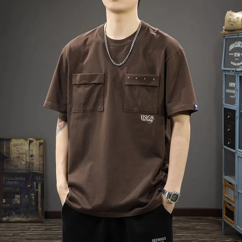 U&PURA高端美式重磅双口袋印花短袖T恤男士夏季新款潮流百搭T恤