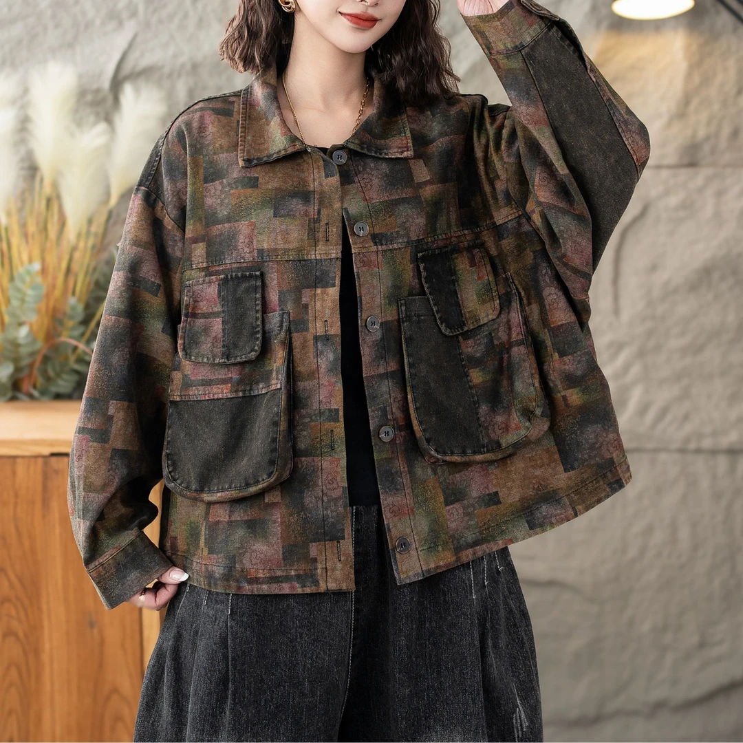 766新款春秋文艺宽松显瘦翻领牛仔外套时尚休闲百搭夹克开衫女