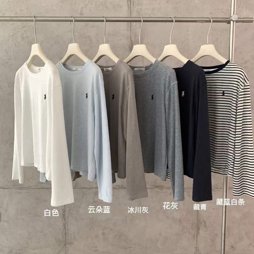 lovely@z6665 韩系简约小马刺绣圆领长袖T恤 10-23