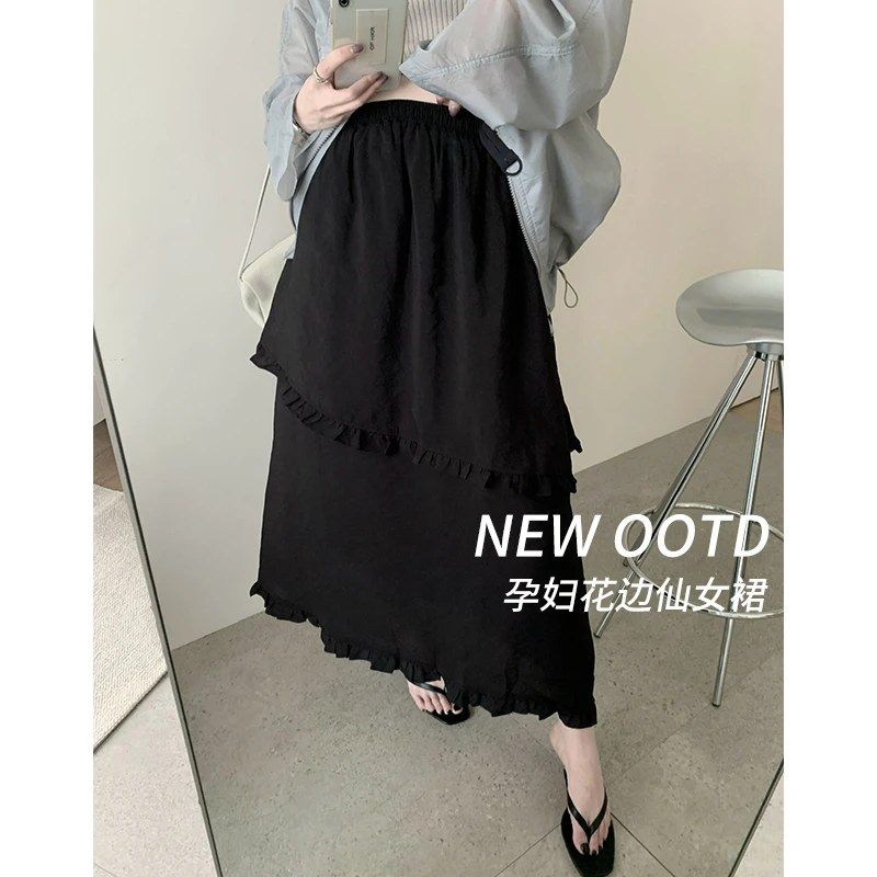 夏季无托腹孕妇半身裙2025新款小个子荷叶边伞裙时尚垂感半身长裙