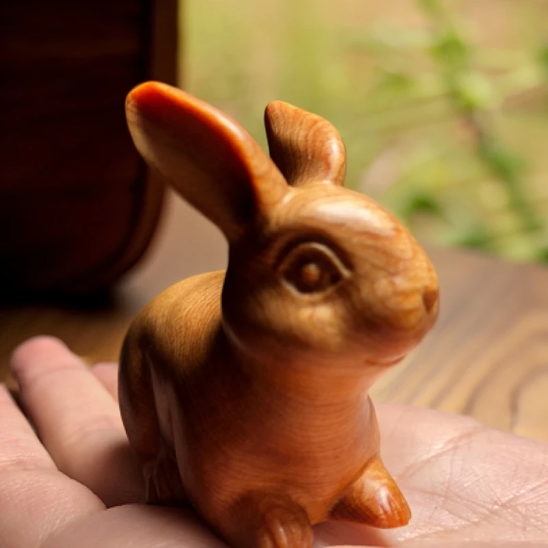 崖柏陈化料木雕生肖小兔手把小摆件