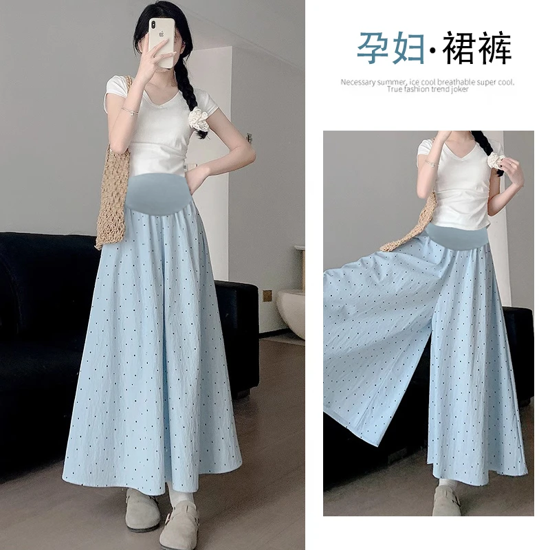 孕妇裤子夏季薄款外穿小个子怀孕波点裙裤夏款阔腿裤春夏装九分裤