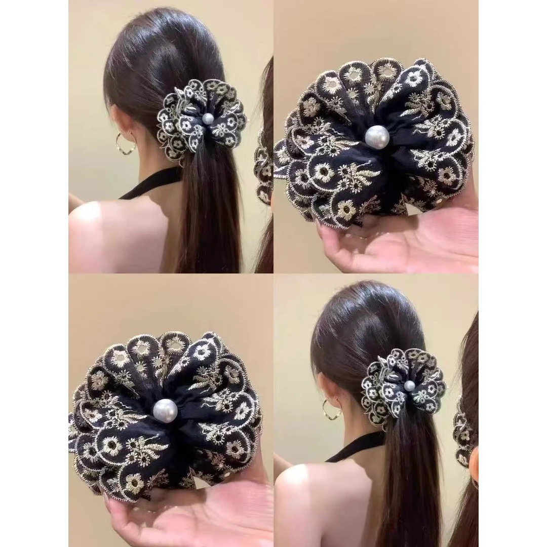 布艺蕾丝刺绣香蕉夹复古宫廷风高级感扎马尾发夹头饰抓夹2025潮