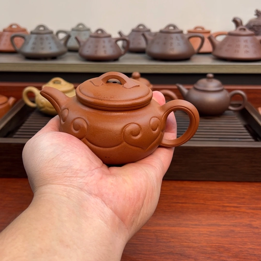 茶壶紫砂仿古如意：200cc 老红泥