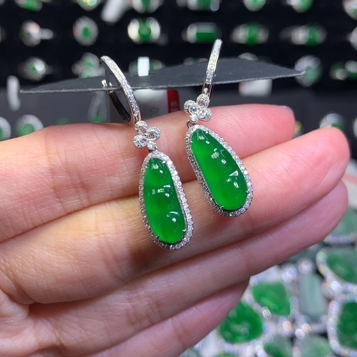 【闪购商品】翡翠耳饰18K金镶嵌汤*天然翡翠