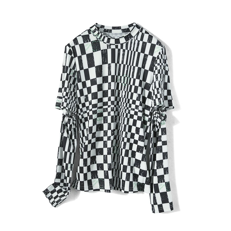 27654【袖系列】休闲复古棋盘格长袖T恤3SP01A00619