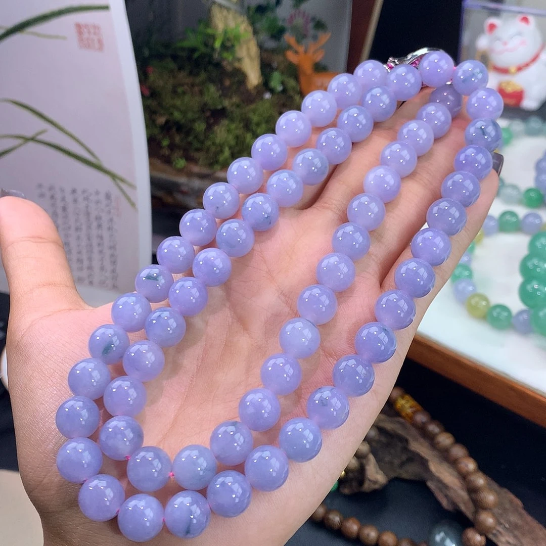 翡翠未镶嵌手链紫罗兰飘花项链