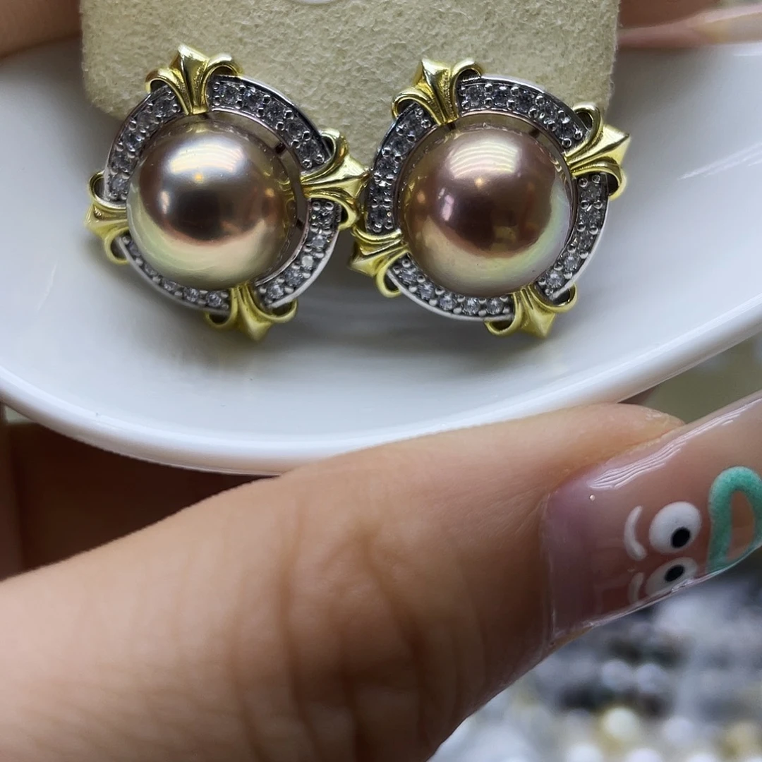 银S925镶嵌淡水珍珠耳饰