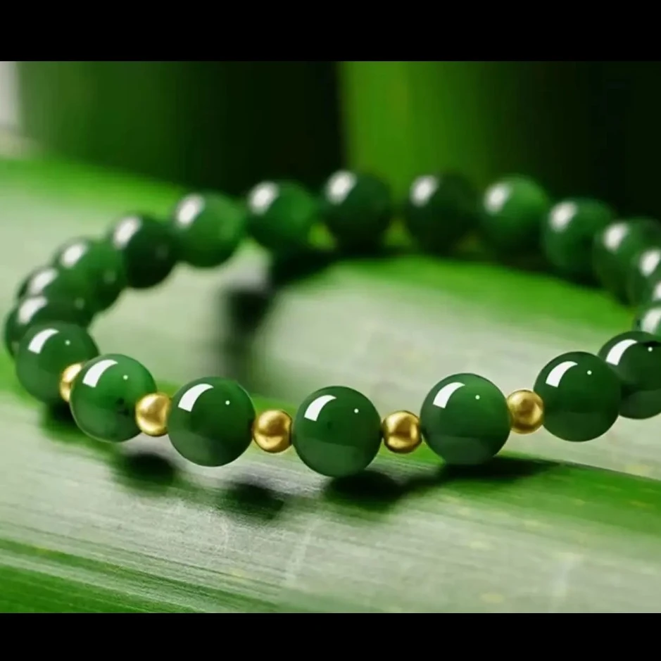 天然和 田 玉足金999古法金珠设计款手串