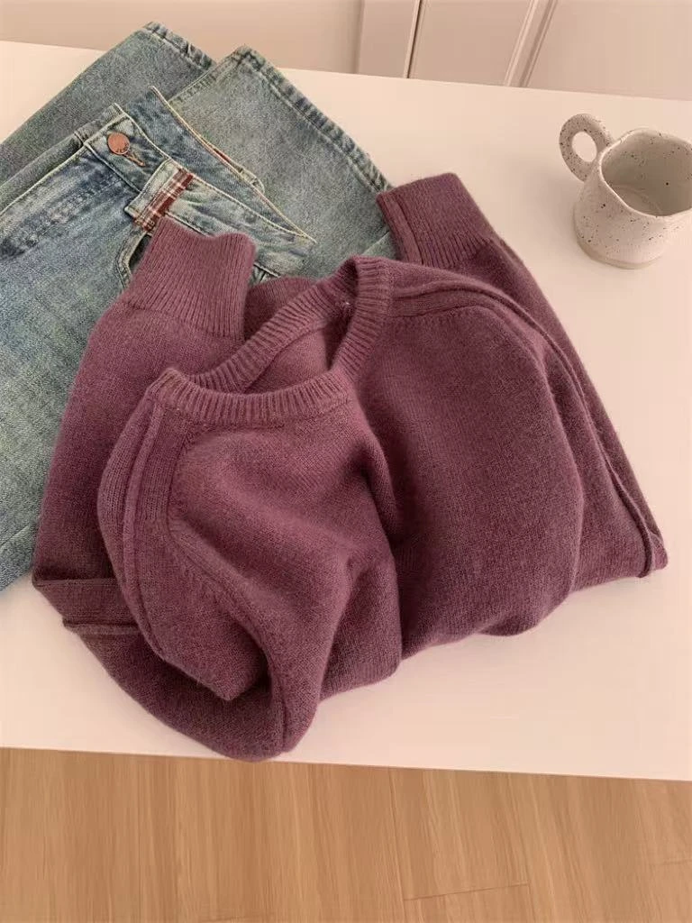 【袖标设计】 2025韩式春秋女款宽松优雅气质款百搭圆领针织衫