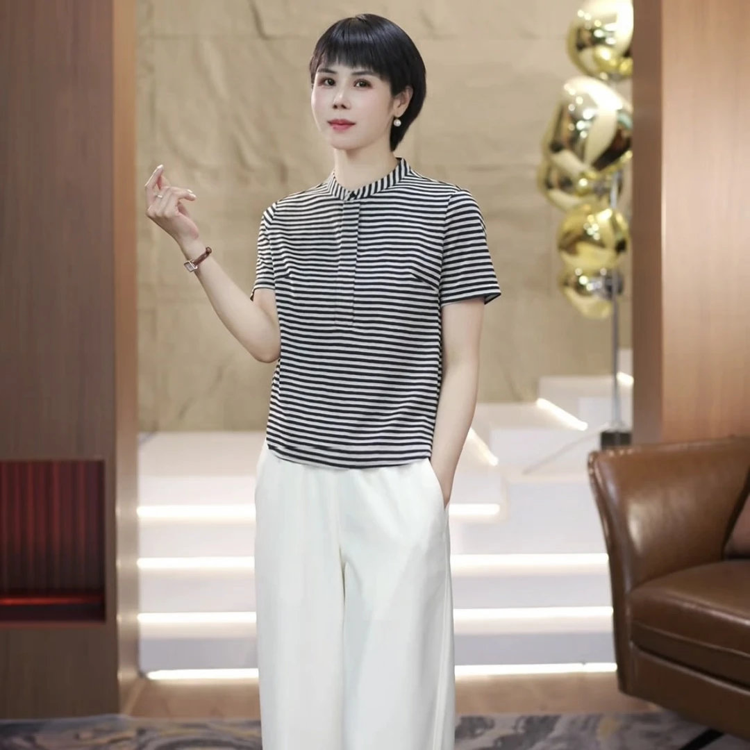 【渲渲推荐】H-F5062夏季2025新款时尚条纹小衫