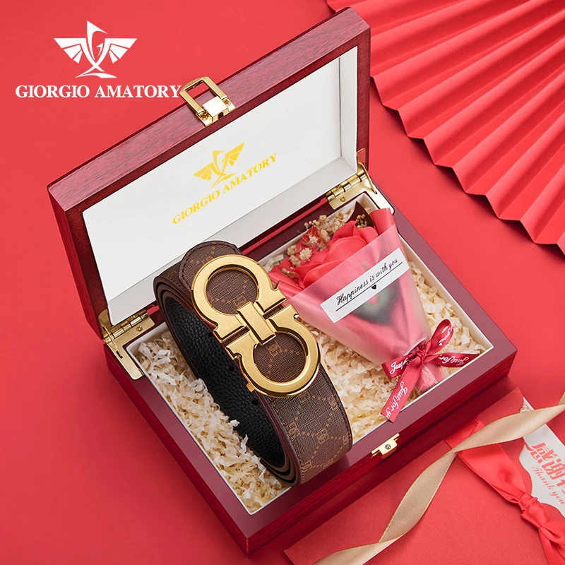 轻奢时尚钢扣内穿真牛皮皮带高档男士裤腰带男款生日礼物送男友潮