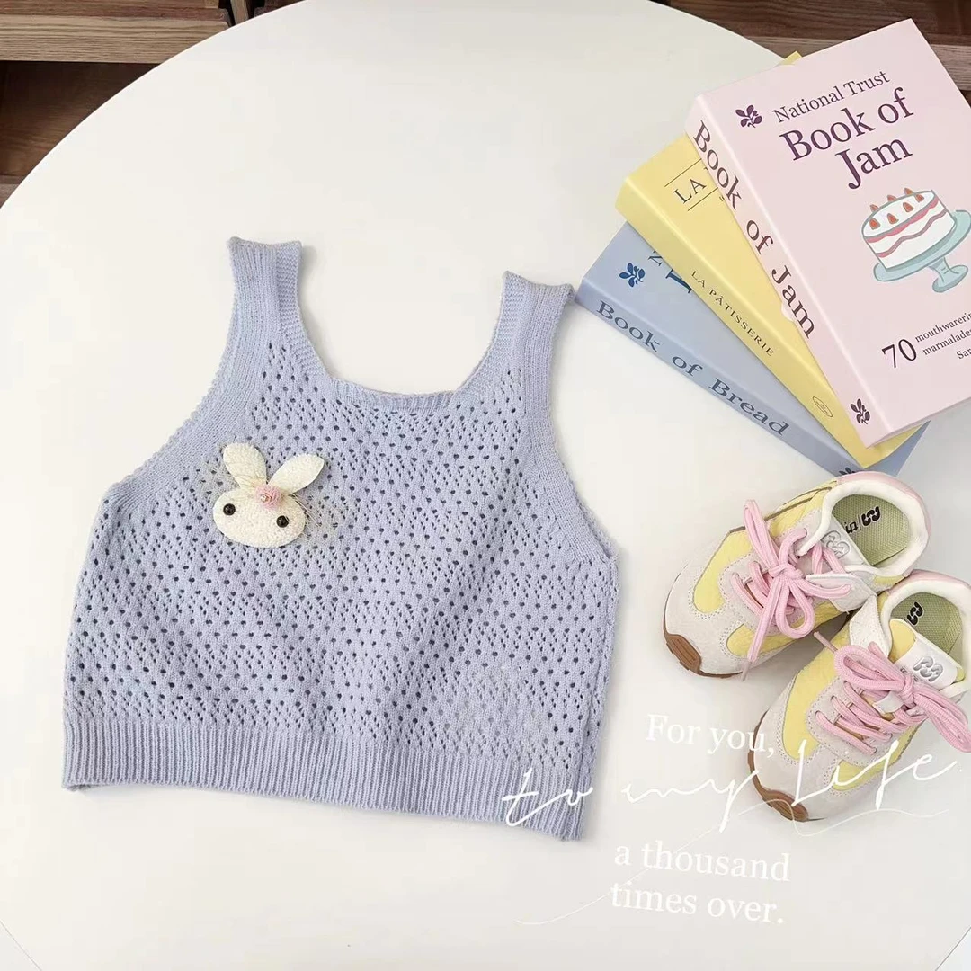 汤圆家童装2025春季新款韩系甜美立体小兔子镂空马甲 YA-1490