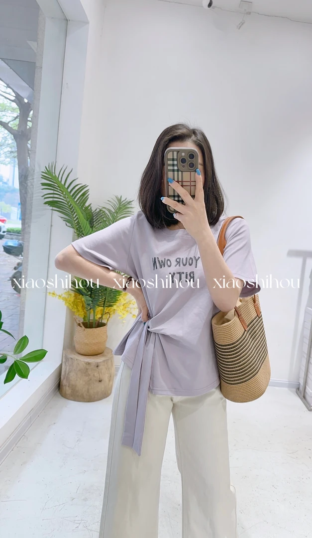 小时候女装店英文不规则绑带短袖63060