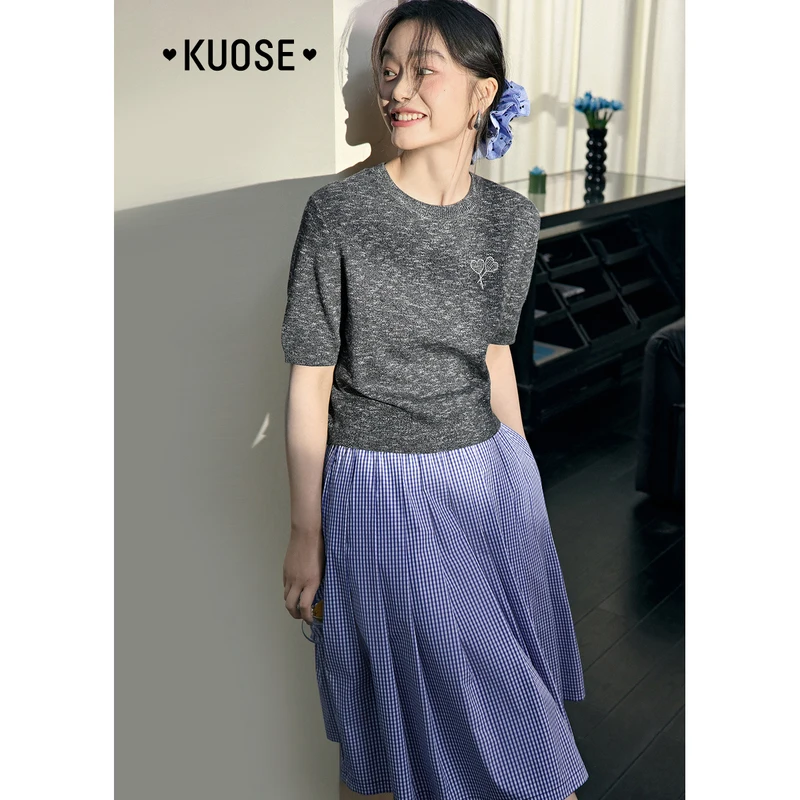 阔色修身显瘦短袖T恤针织衫2025春夏季新通勤休闲上衣KSA2503001