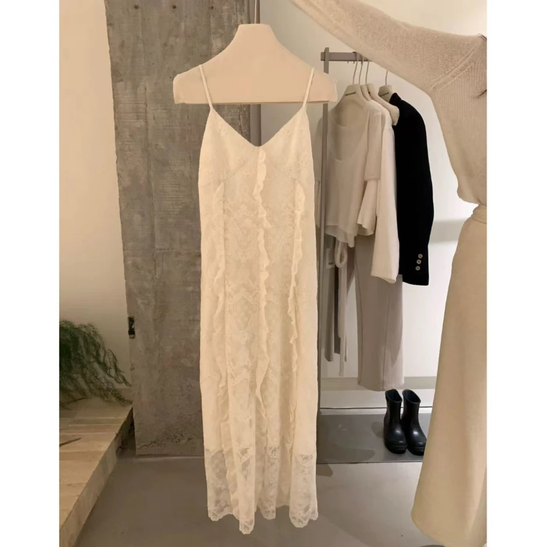 韩系温柔蕾丝吊带仙仙连衣裙6207 肩带可调