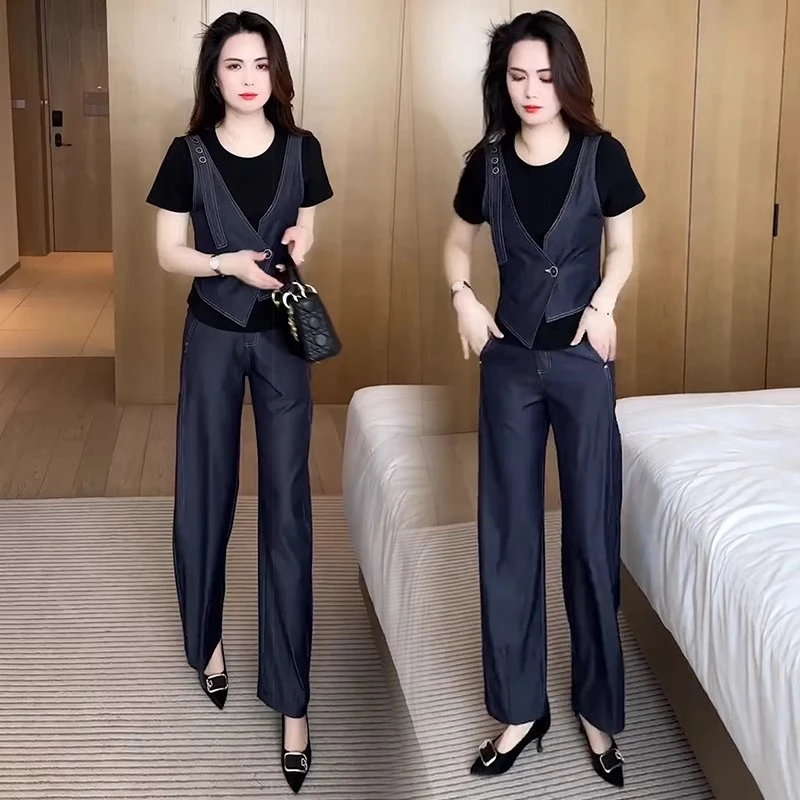 时尚夏日绝美小套装女2025新款爆款高级感气质时髦阔腿裤两件套潮