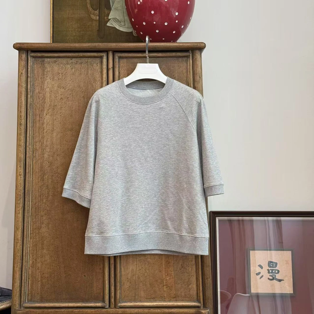 MYL2025年春季新款纯棉圆领卫衣T恤中袖纯色休闲百搭上衣T恤