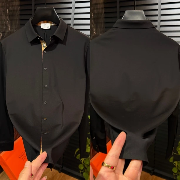 6072男士秋季新款商务休闲免烫纯色抗皱长袖衬衫