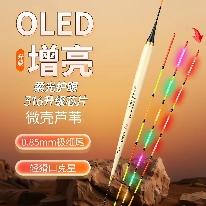 芦苇夜光漂OLED咬钩变色电子鱼漂日夜两用硬尾浮漂柔光不刺眼