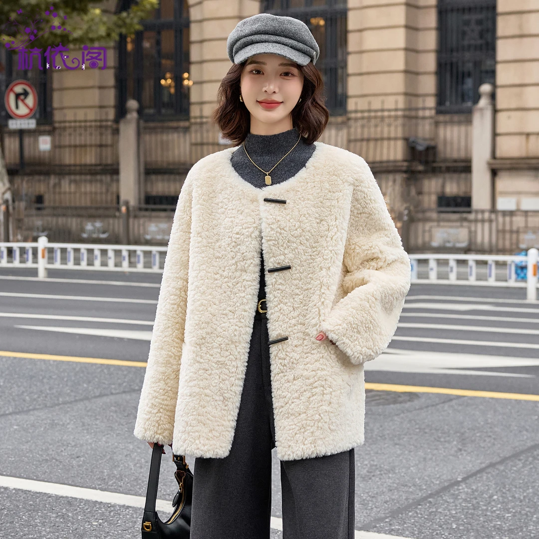 加绒加厚皮毛一体外套女2025冬季新款洋气保暖拼接羊羔毛加厚外套