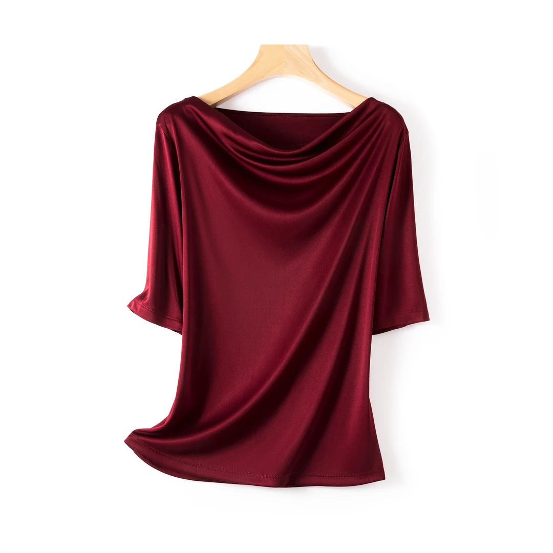 知汝懿褶皱设计醋酸荡领T恤