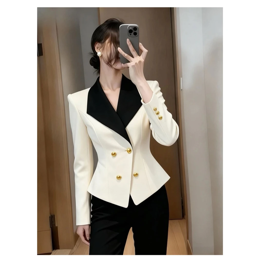 【纸片腰】显瘦收腰西装外套高级感小香风气质职业撞色上衣