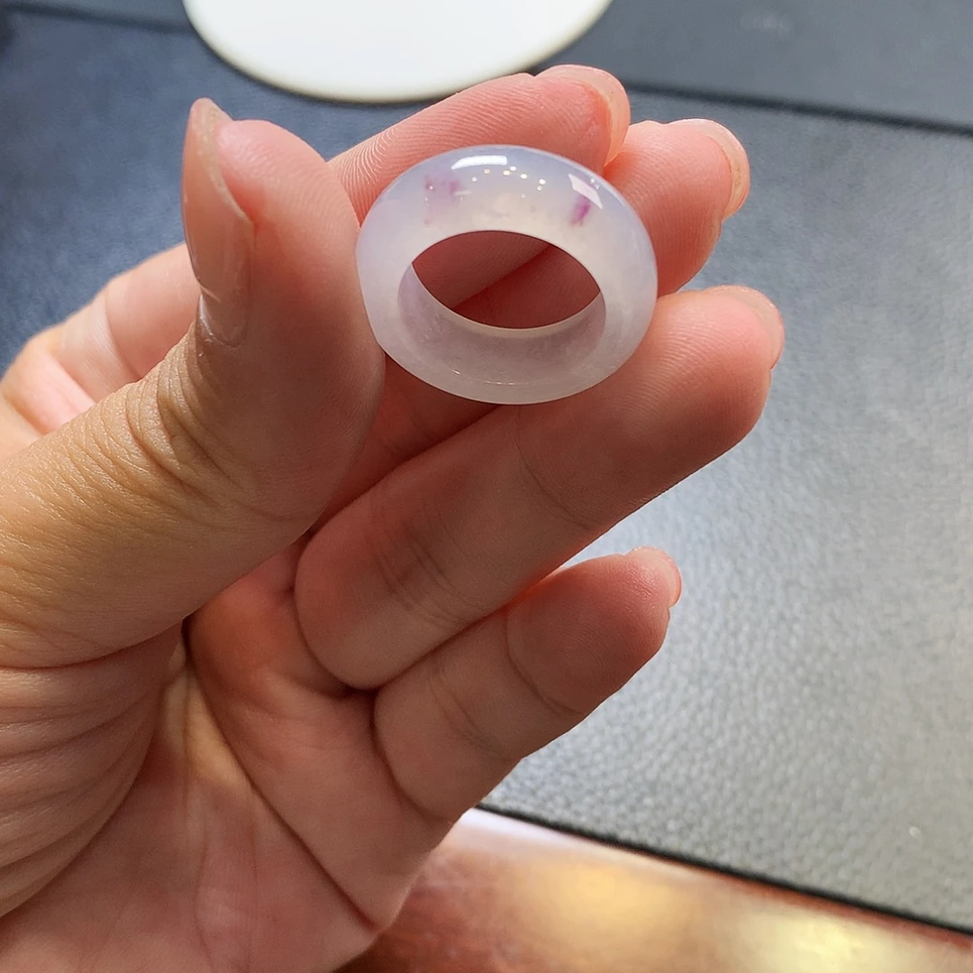 翡翠未镶嵌戒圈冰飘紫花宽版戒圈 福利不退换