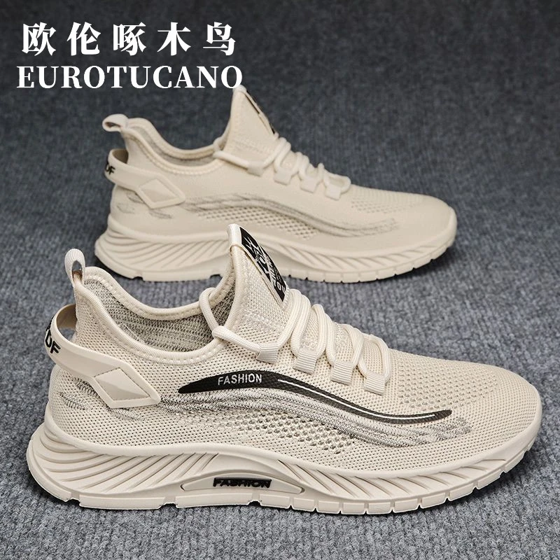 欧伦啄木鸟2025夏季男鞋新款飞织透气网面防滑软底轻便休闲潮鞋