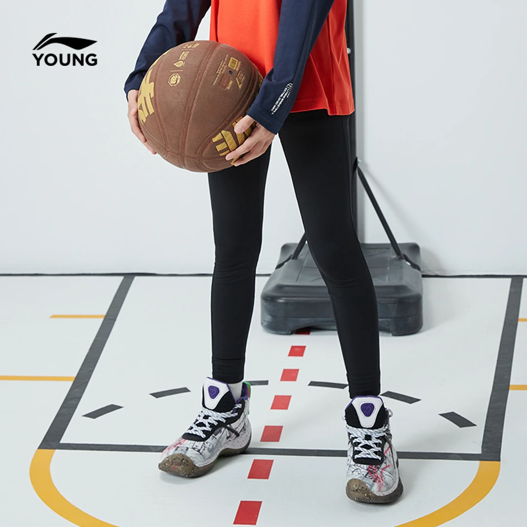 李宁儿童健身裤男女大童25新款压缩裤秋季弹力长裤童装YULV029