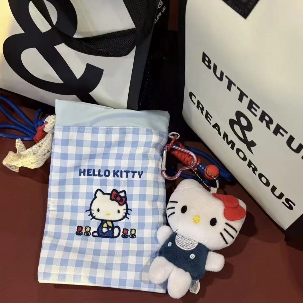 Kitty格子刺绣小包2025新款可爱休闲手机包斜挎小包手机包小拎包