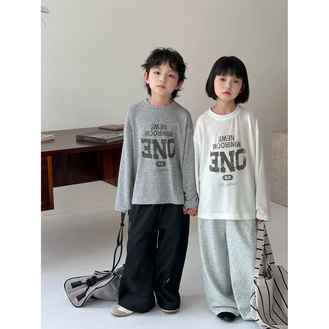 2025秋季新款韩版儿童字母印花针织打底衫男女童软糯舒适圆领T恤