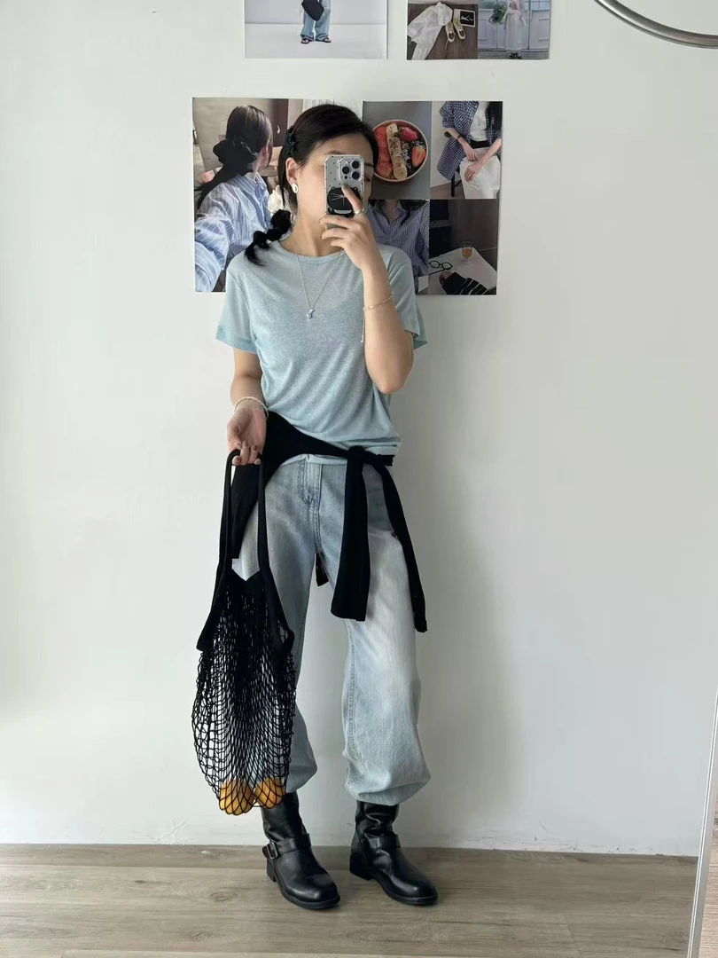 YourDress韩国女装浅蓝色直筒USA面料牛仔裤 D2025