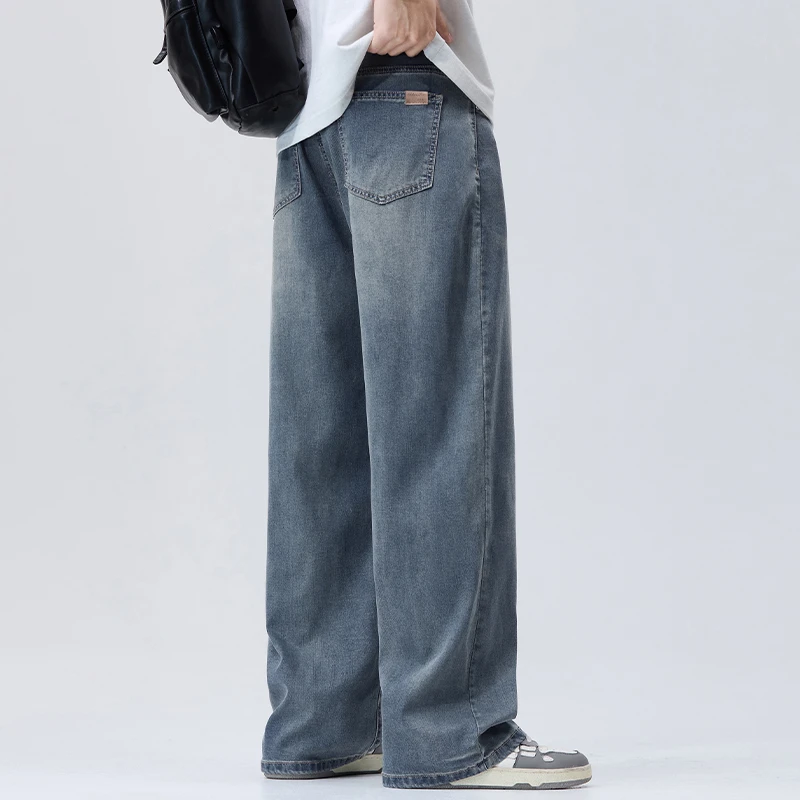 2025夏季薄款冰丝美式牛仔裤男士宽松直筒潮流新款垂感休闲长裤子