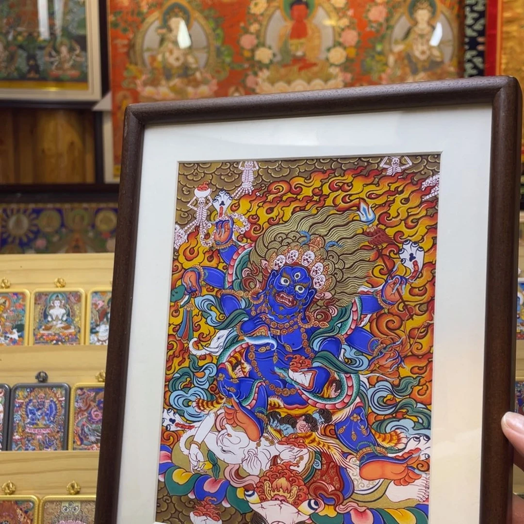 装裱画热贡纯手绘唐卡大黑天桌摆