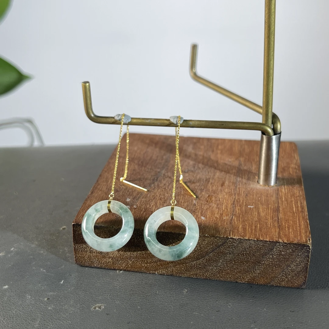 JCB25-65 天然翡翠缅甸A货 18K镶嵌耳饰