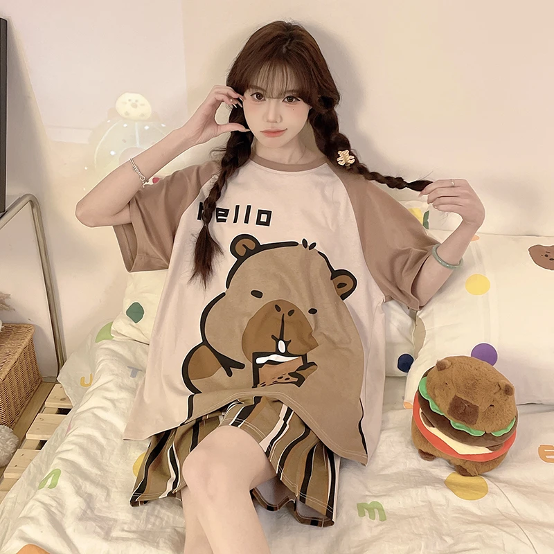 2025新款睡衣女夏季短袖纯棉大码中大童男女儿童家居服胖妹妹套装
