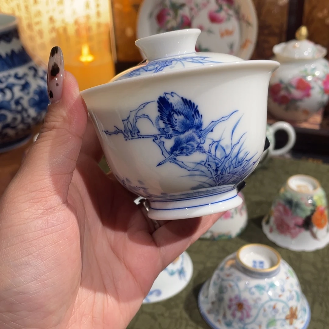 单翠盖碗手工手绘