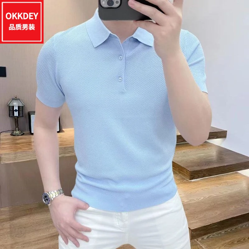 高级感男装夏季新款冰丝polo衫男士翻领针织短袖t恤潮流轻奢上衣