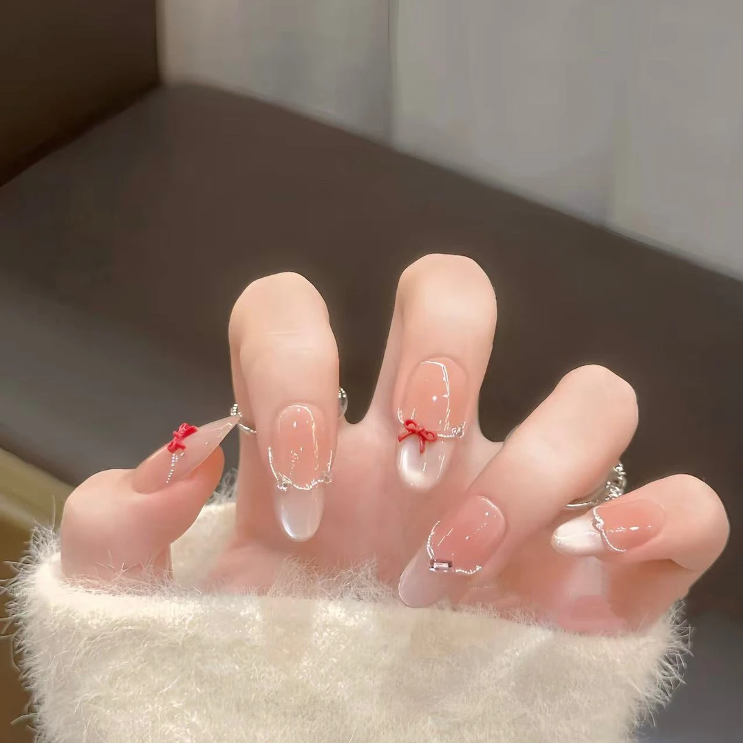 纯手工可爱新款高级穿戴显白温柔法式猫眼可拆卸美甲贴片