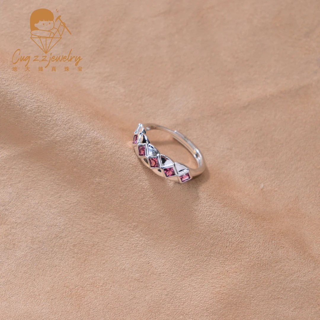 天然石榴石设计款排戒气质小众轻奢银戒925银礼物