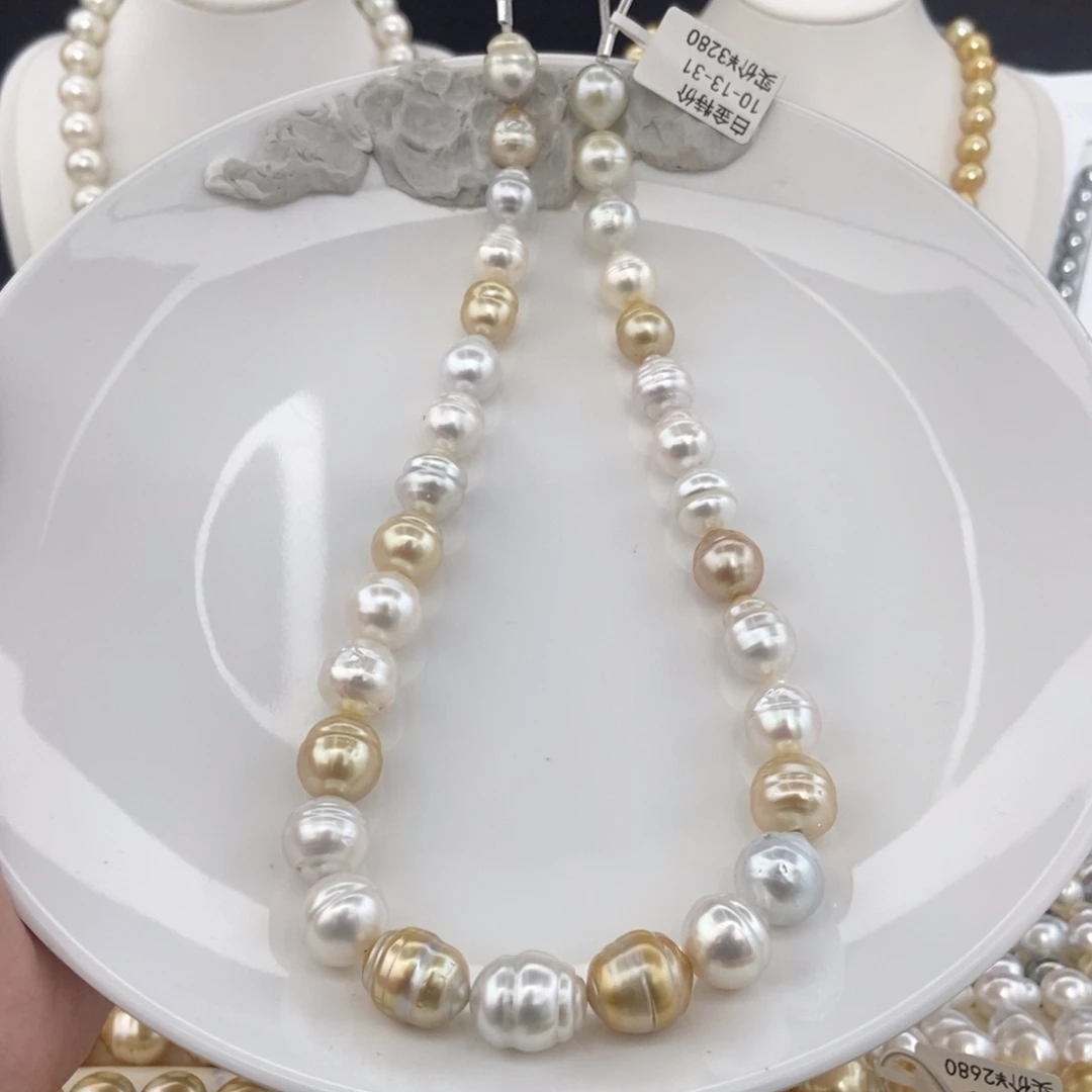 合金海水珍珠项链10-13/31颗 白金特价3280