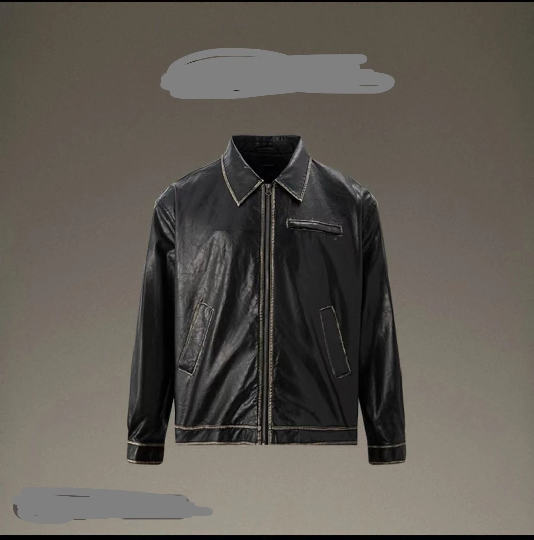 潮款真皮复古擦色植柔羊皮外贸短款休闲夹克外套