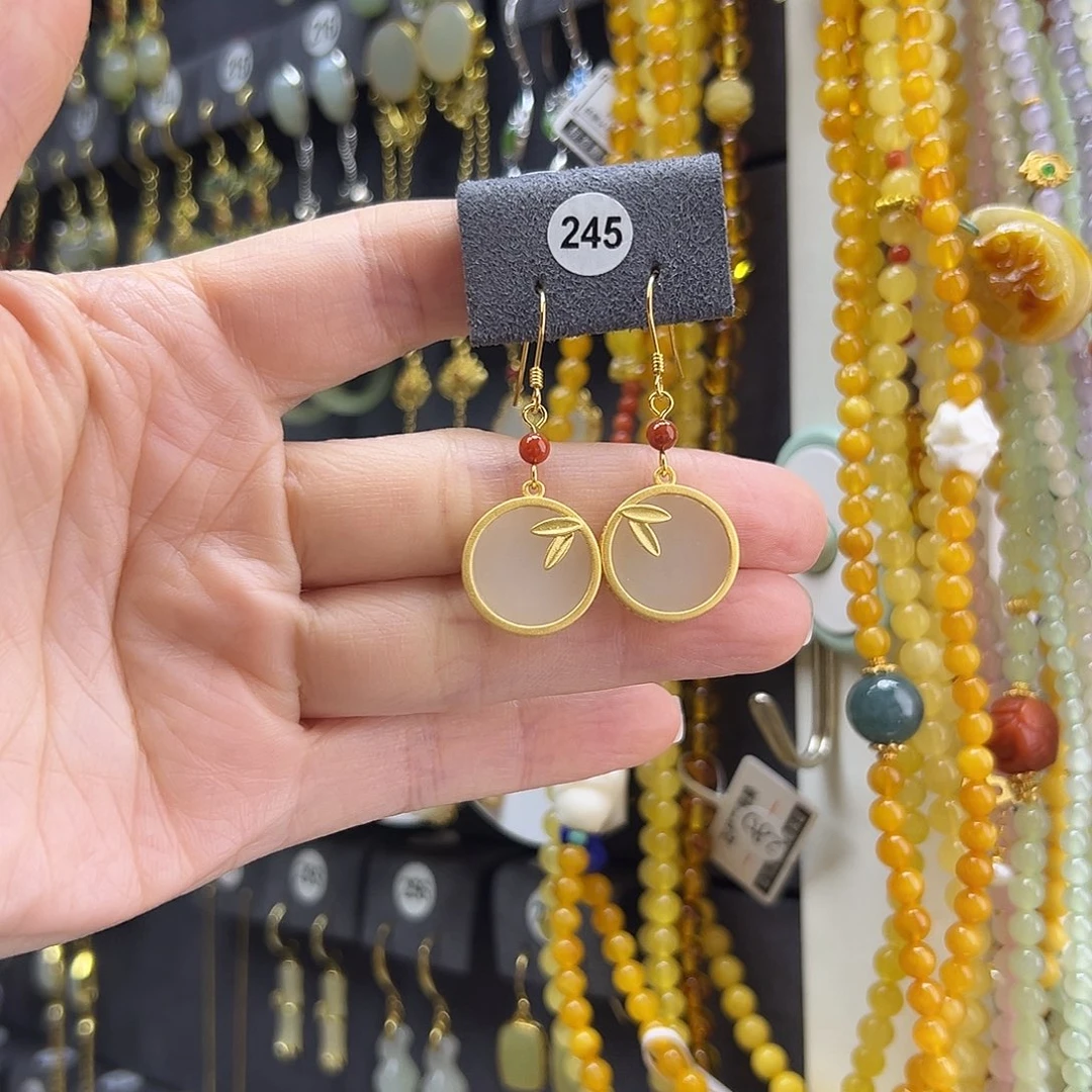 ^***姐和田玉未镶嵌耳饰通体纯银天然和田玉耳钩