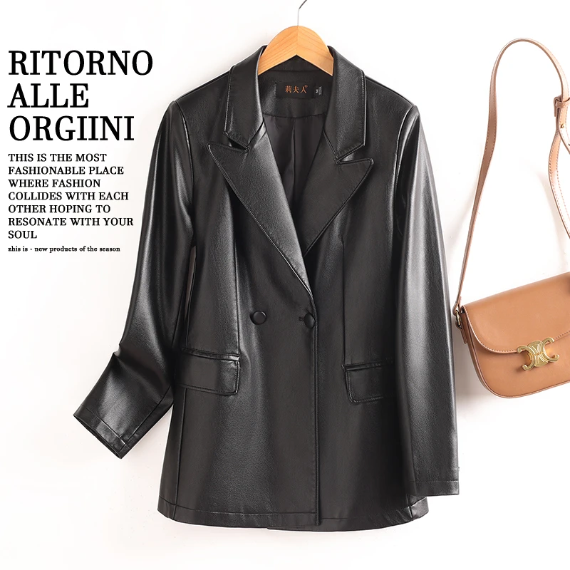 海宁皮衣女士西服领休闲外套302